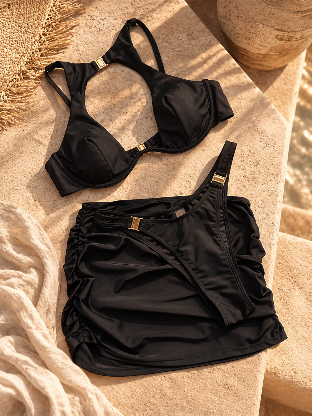 The Wrap Skirt Set — Noir, on model